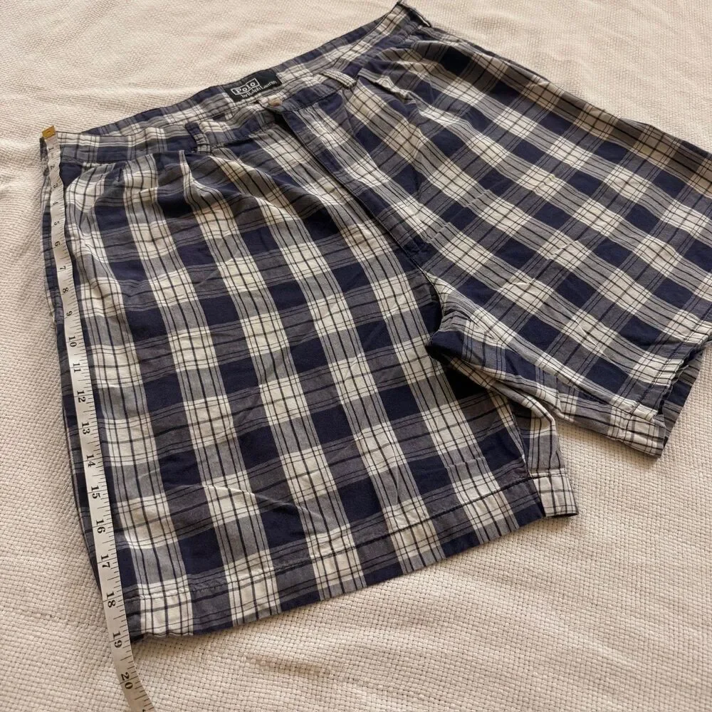 Polo Ralph Lauren Blue White Plaid Cotton Shorts Size 36 Vintage Men’s Golfwear